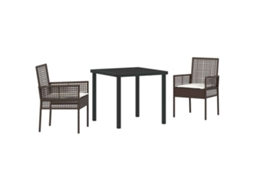 Conjunto de Móveis de Jardim HARLANV1 com 3 Pcs para Refeição Vime e Polipropileno Castanho