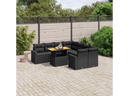 Vidaxl 9 Pcs Conjunto De Sofás P/ Jardim C/ Almofadões Vime Pe Preto
