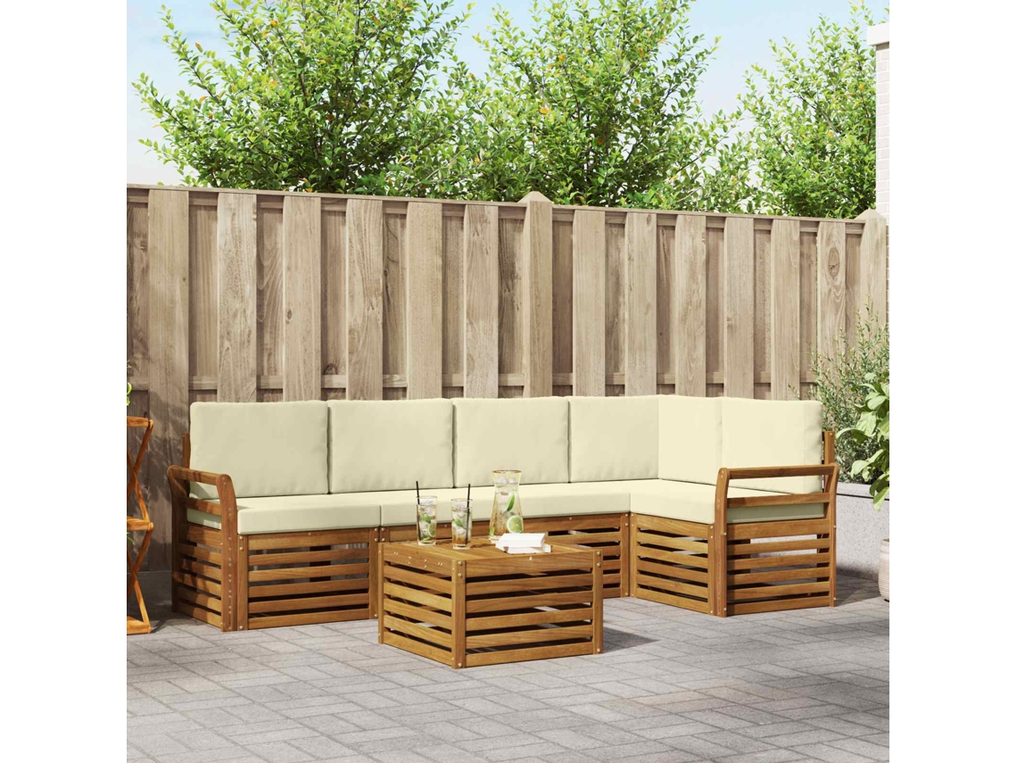 Vidaxl Conjunto De Sofás Para Exterior 6 Unid. Natural E Creme