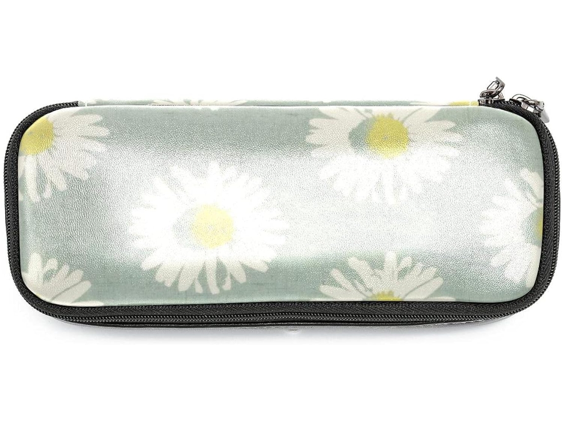 Conjunto grande com estampa floral de margaridas brancas, ideal para lápis, canetinhas e marcadores. Também funciona como...