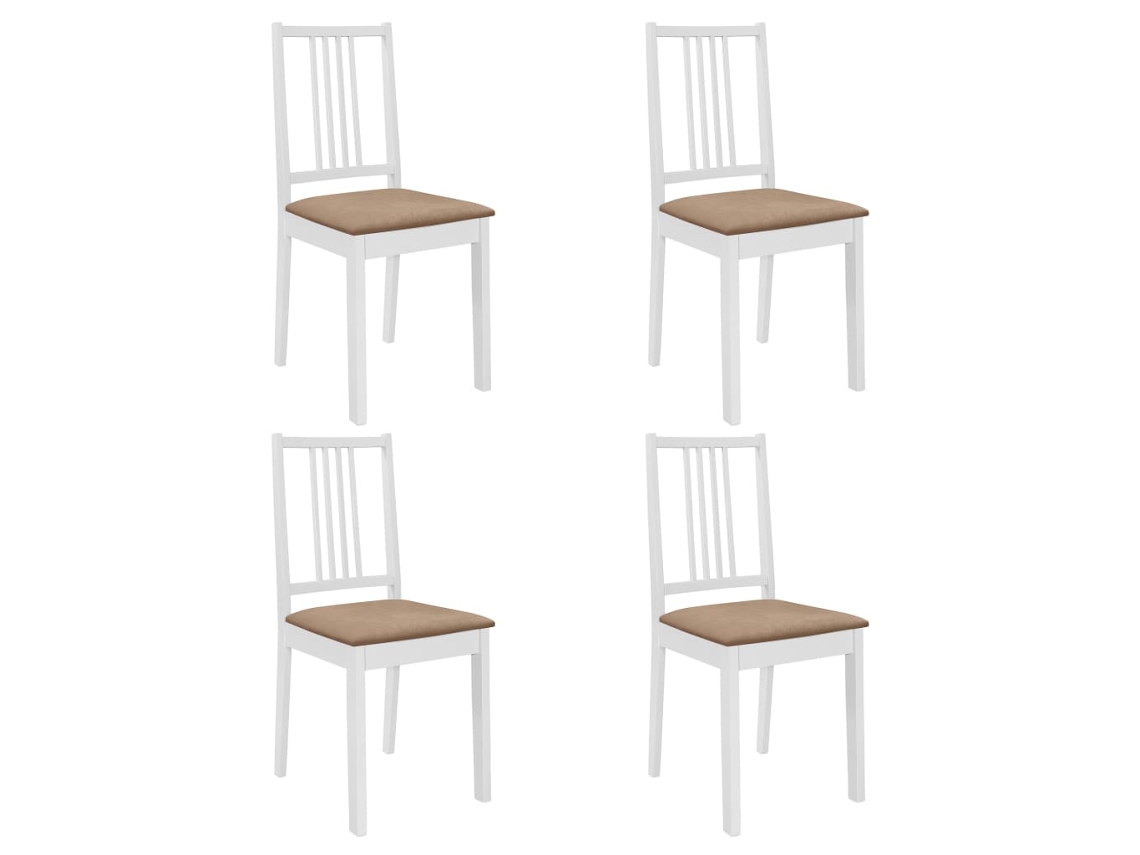 Vidaxl Cadeiras De Jantar Com Almofadões 4 Pcs Madeira Maciça Branco