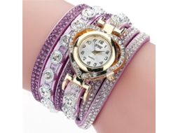 Relógio Pulseira Feminino Quartzo Coração com Strass Camadas Múltiplas Roxo