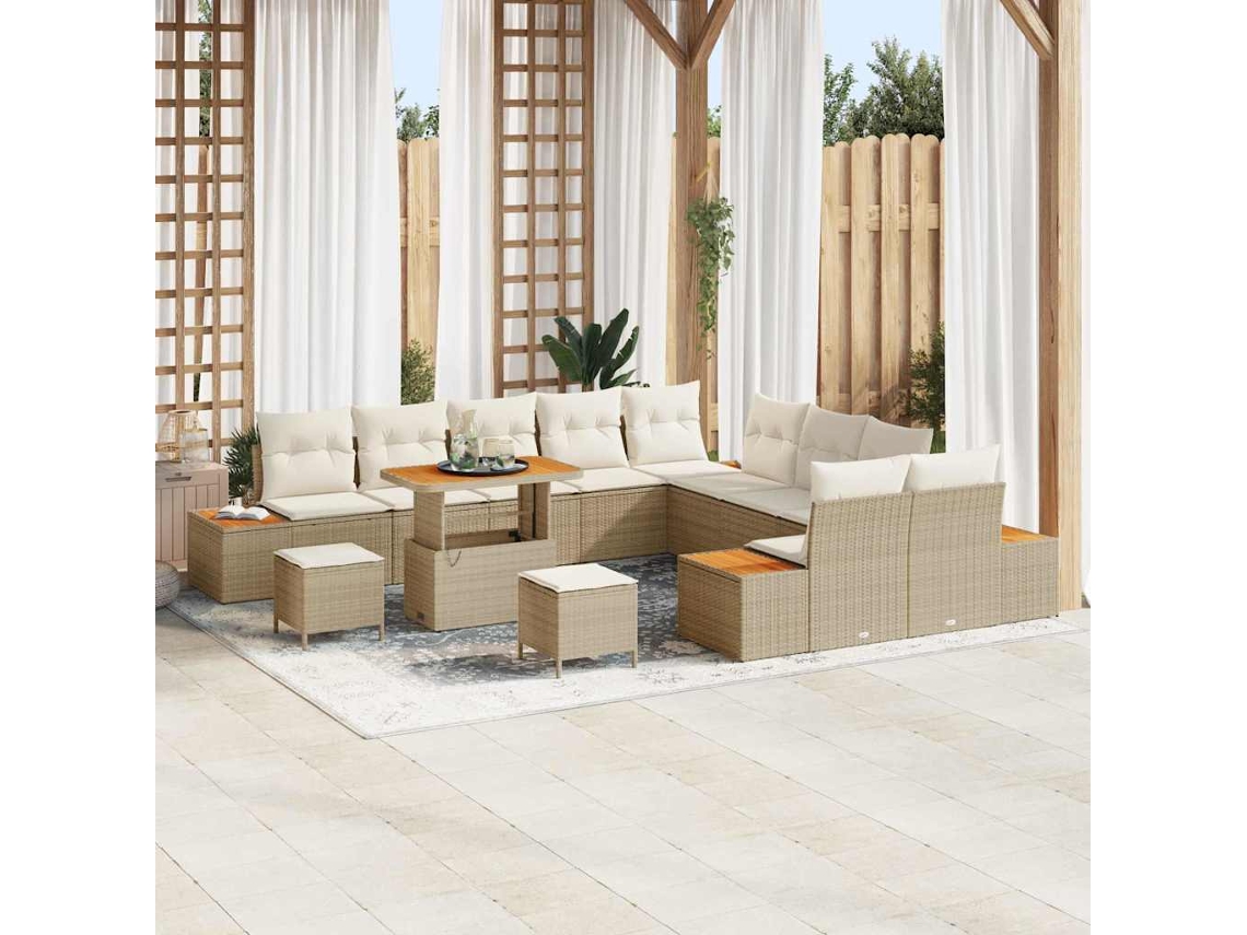 Vidaxl Conjunto De Sofá De Jardim 13 Pcs Bege Rattan Sintético