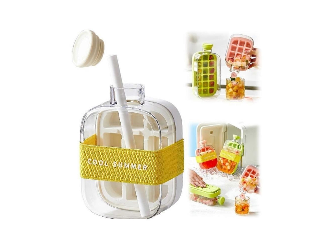 Forma De Gelo 2 Em 1 500 Ml Com Garrafa Água, Bandeja De Gelo Silicone Sem Contato, Branca