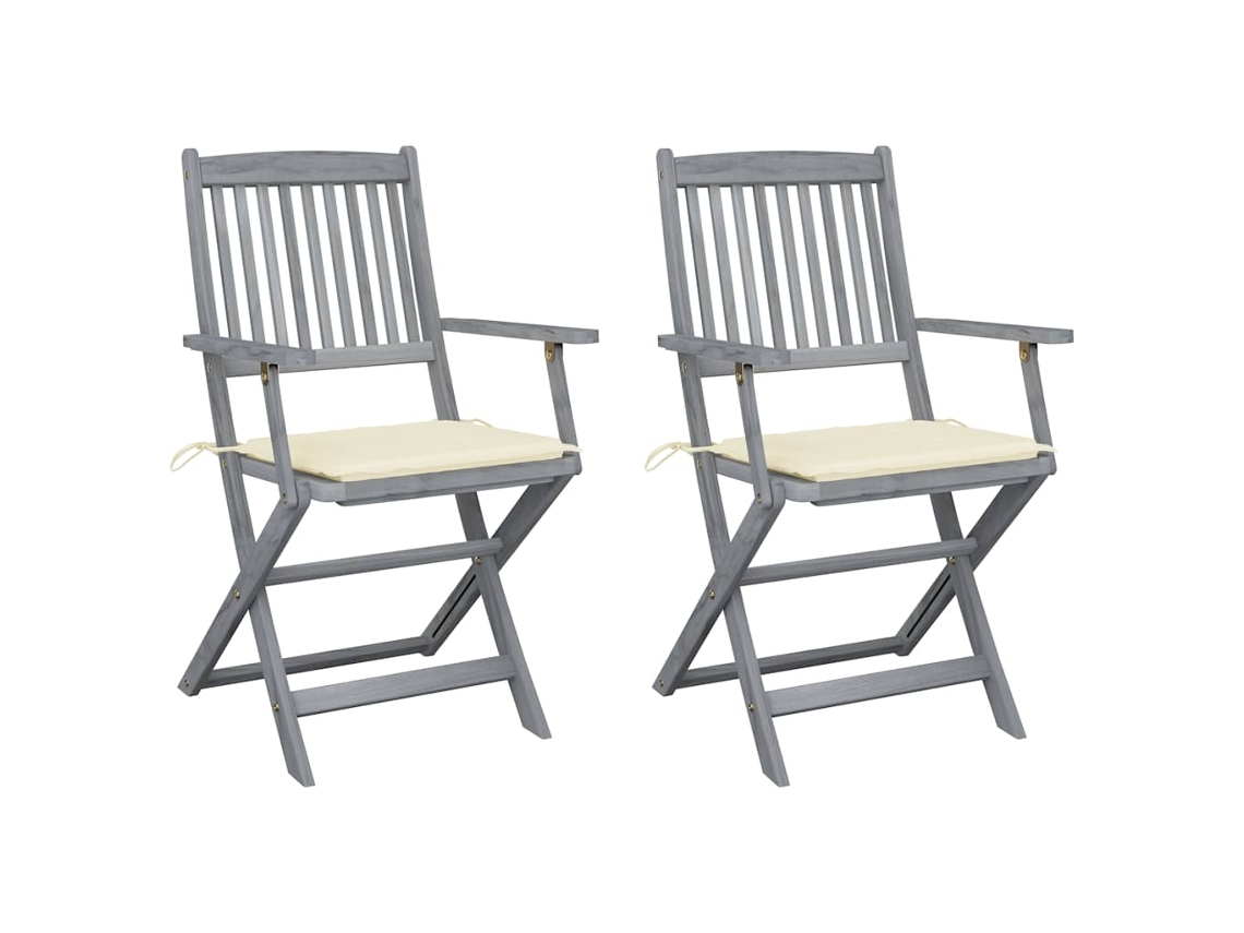 Vidaxl Cadeiras Exterior Dobráveis C/ Almofadões 2 Pcs Acácia Maciça