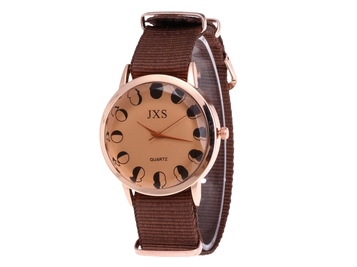 Relógio de Pulso Feminino Zhoulianfa de Quartzo com Pulseira de Lona Moda Simples Marrom
