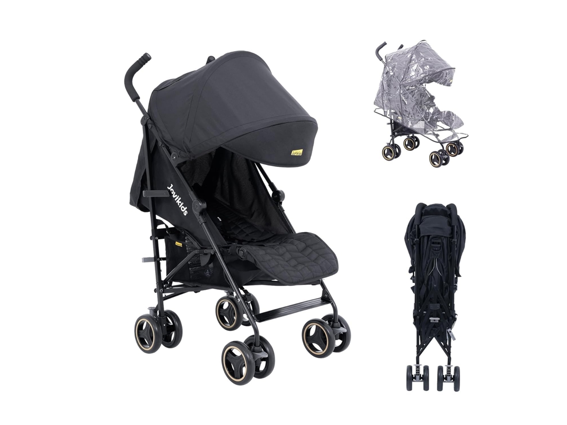 Carrinhos De Bebé Com Encosto Reclinável, Carrinho De Viagem Dobrável, Com Capacidade Para 22 Kg, Incluindo Capota, Capa De Chuva E Porta-copos Preto