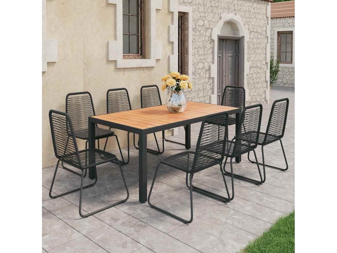 Vidaxl 9 Pcs Conjunto De Jantar P/ Jardim Vime De Pvc Preto E Castanho