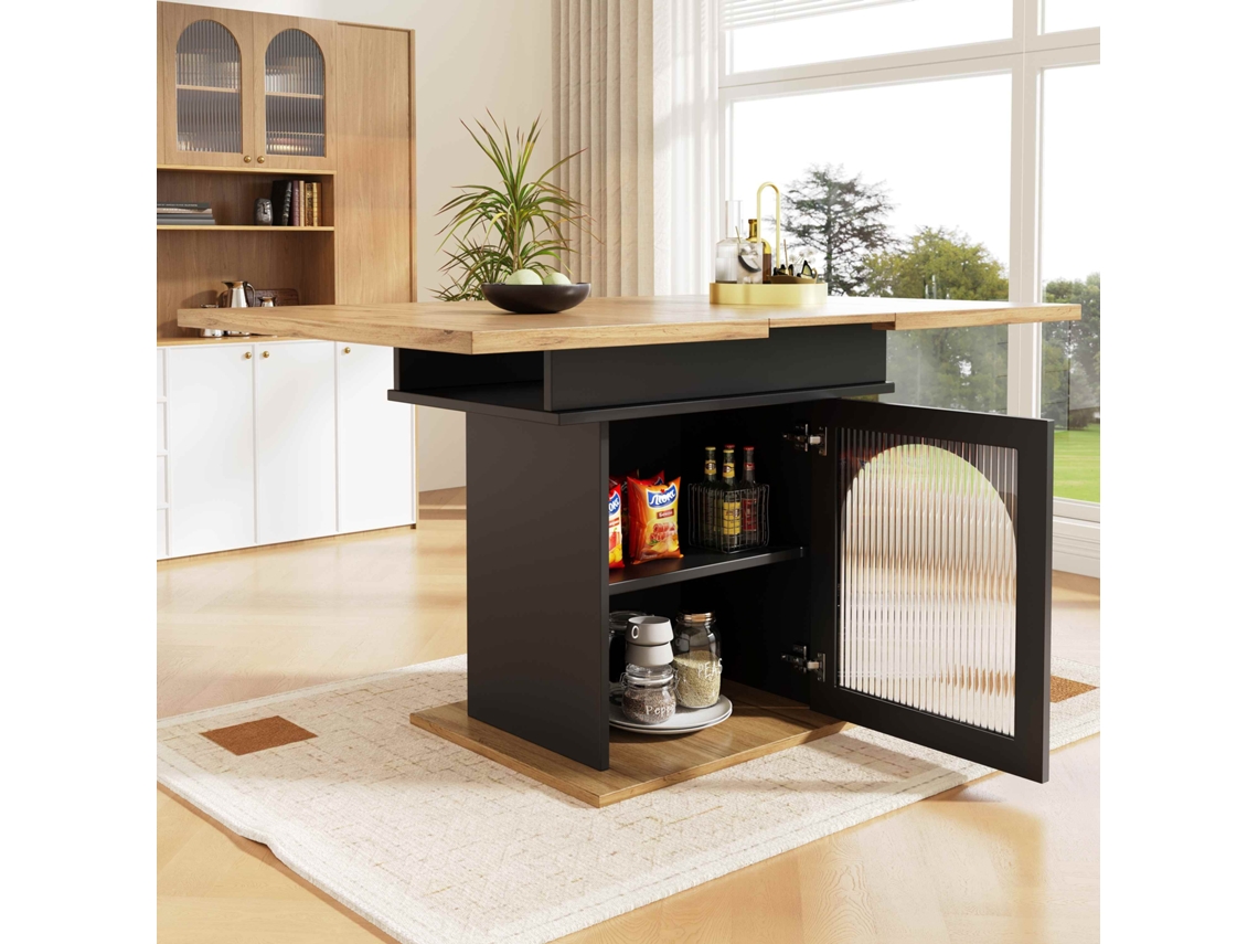 Mesa De Jantar Extensível 140x80 Cm Mesa Com Prateleiras De Arrumação Natural E Preto Estilo