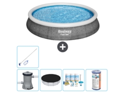 Piscina Inflável Redonda BESTWAY de Conjunto Rápido Estampa de Rattan 396 X 84 Cm Incluindo Bomba Acessórios Cb15