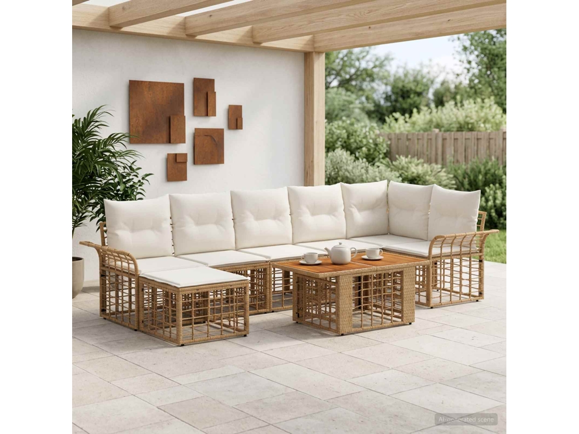 Vidaxl Conjunto De Sofá De Jardim 8 Unid. Natural E Branco Creme