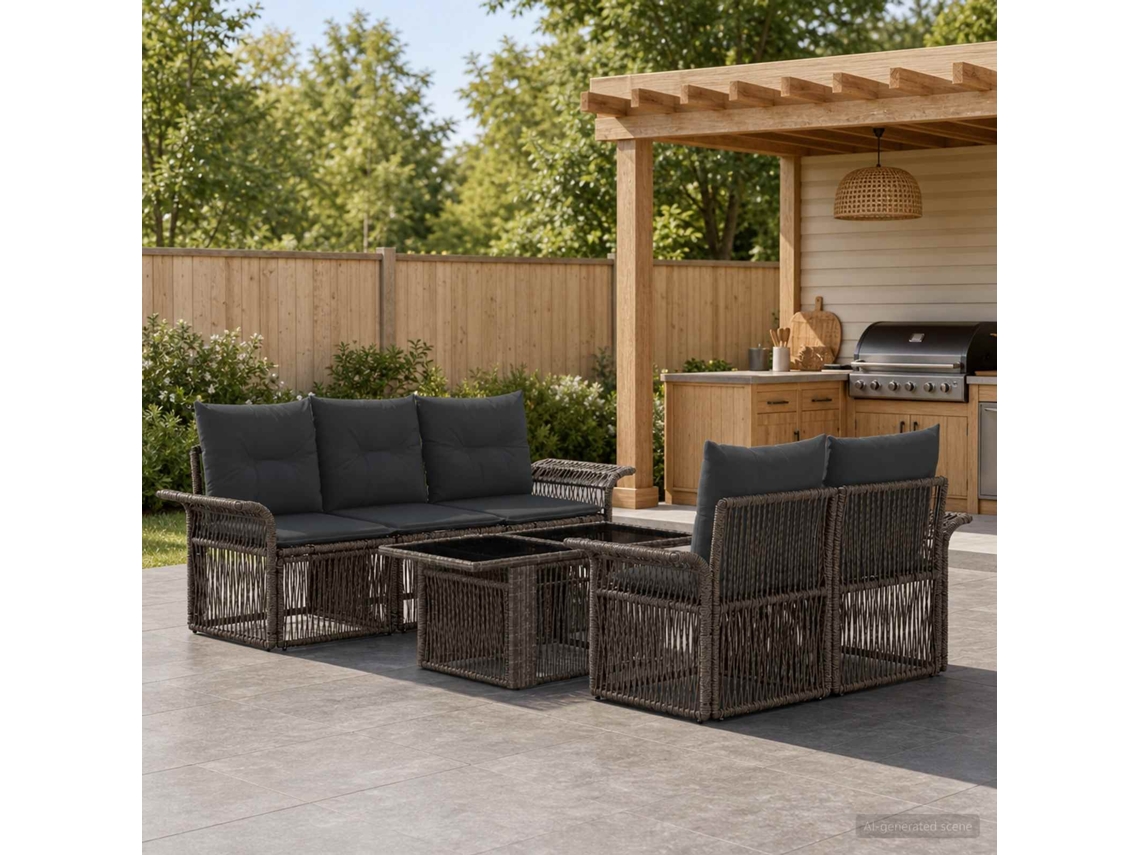 Vidaxl Conjunto De Sofá De Jardim 6 Unid. Cinza E Cinza Escuro Vime Pe