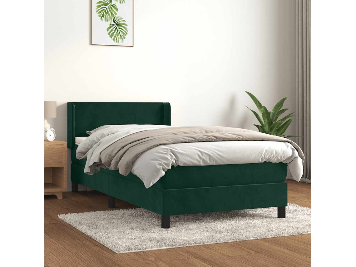 Vidaxl Cama Com Molas/colchão 90x200 Cm Veludo Verde-escuro