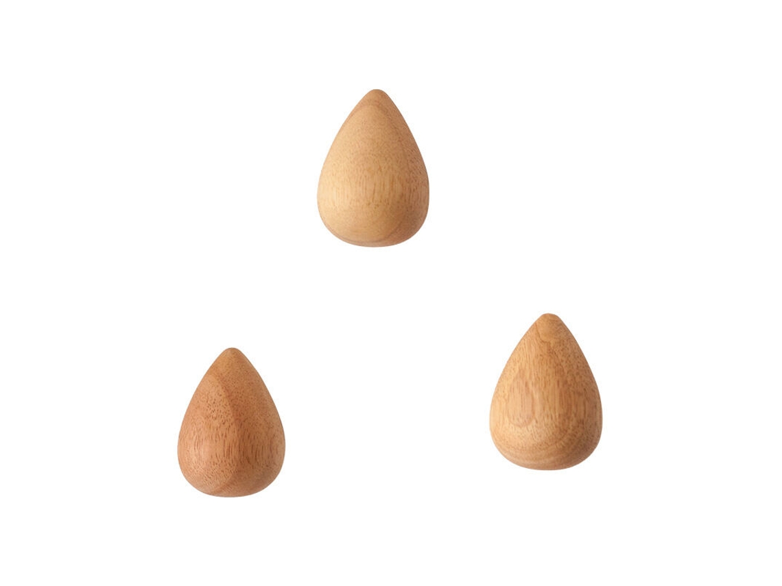 Gancho de Madeira com 3 Peças, Gancho de Parede para Roupas, Ganchos de Madeira Natural, na BRILVIBERA