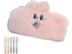 Estojo Escolar Kawaii Coelho Travesso De Pelúcia Multifuncional Com Grande Capacidade Aquaforge (rosa 5 Canetas)
