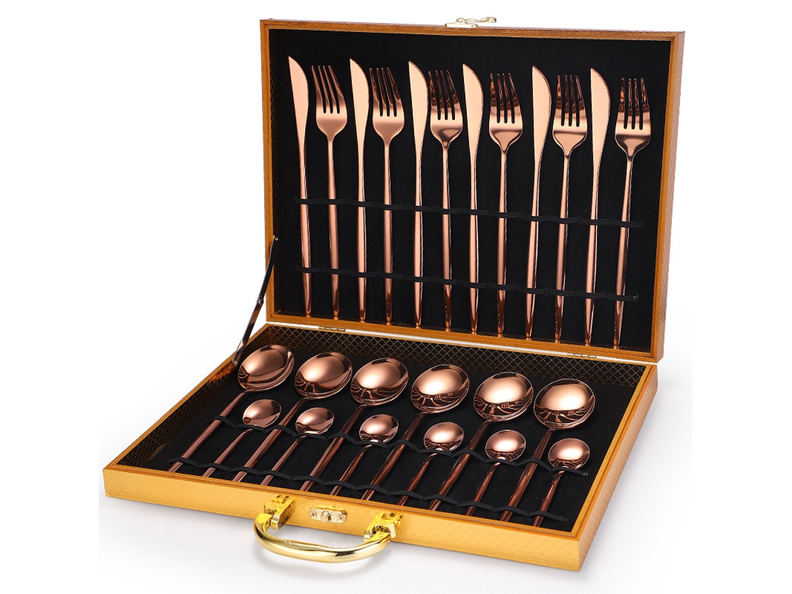 Conjunto De Talheres Portugueses Em Aço Inoxidável (24 Peças - Ouro Rosa)