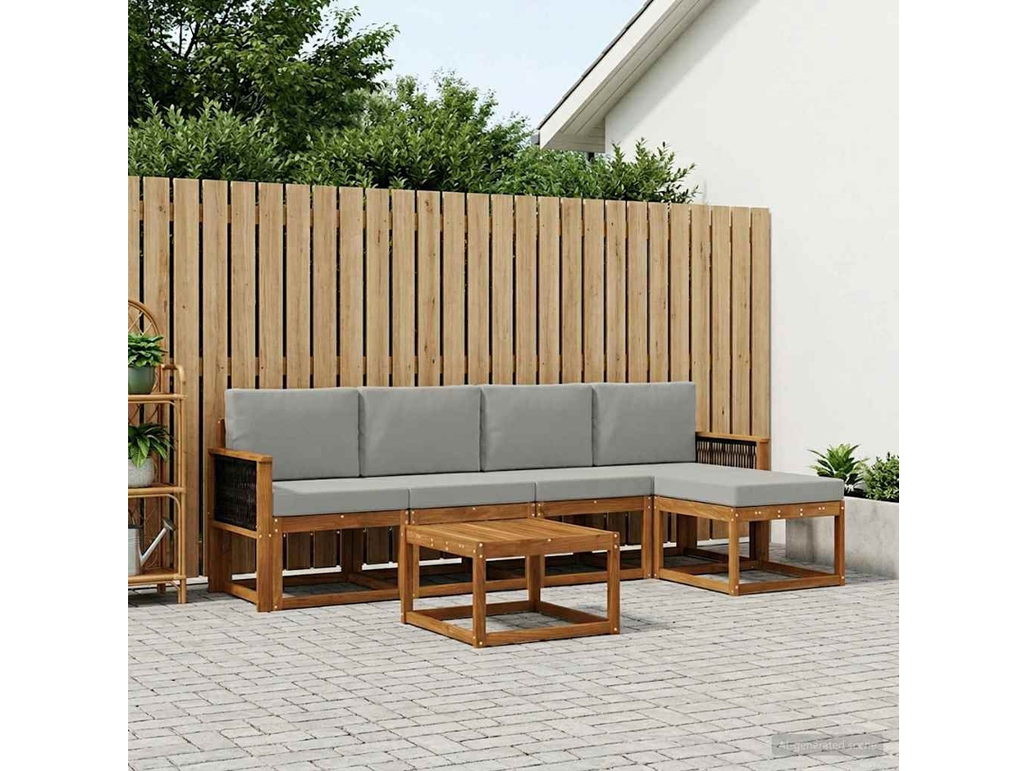Vidaxl Conjunto De Sofás Para Exterior 6 Pcs Natural E Cinzento-claro