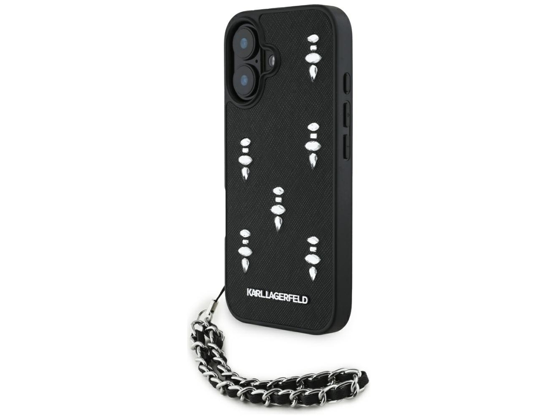 Capa Karl Lagerfeld Saffiano Crystals Para Iphone 16 Com Corrente Elegante