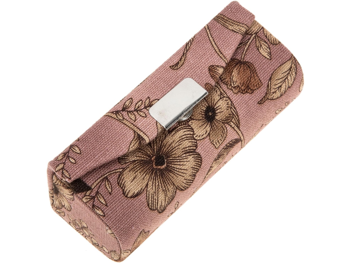 Estojo Portátil De Couro Com Espelho Rosa Para Batons