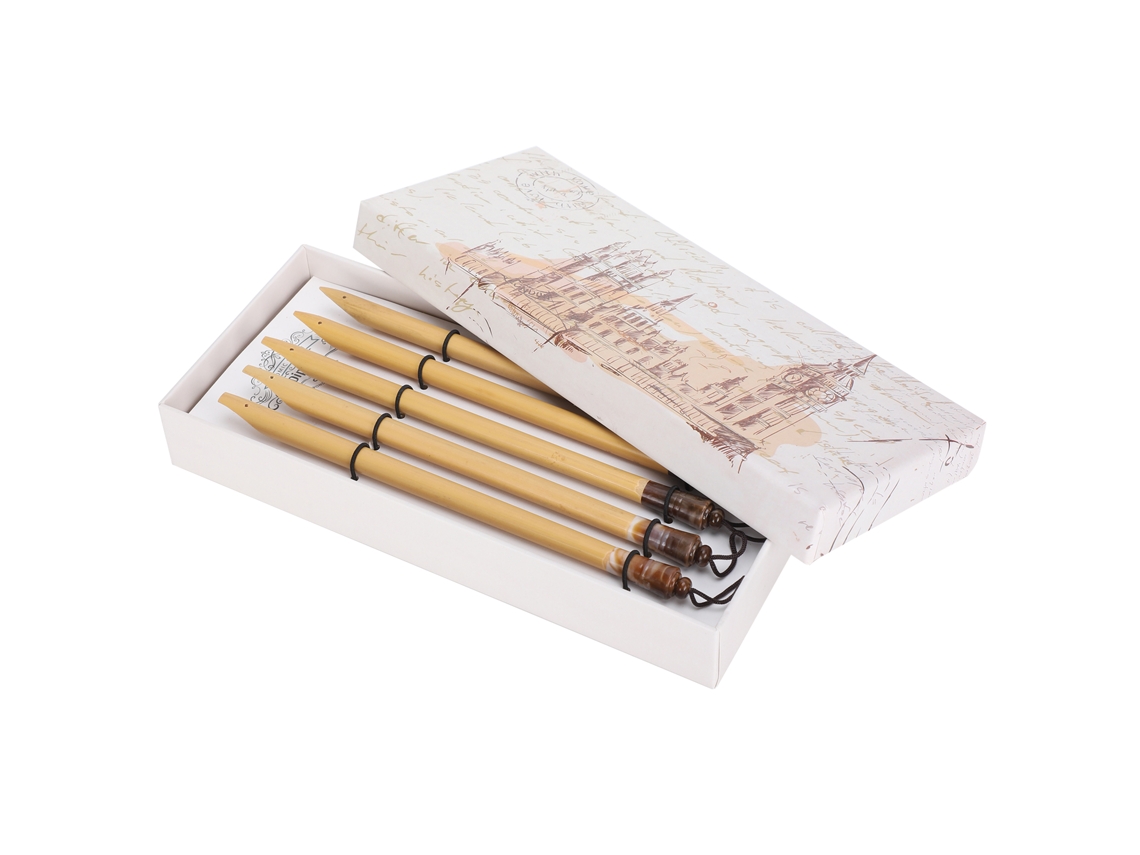 Kit De 5 Piezas De Pluma De Bambú Vintage Hecha A Mano Para Caligrafía, Dibujo Y Pintura, Para Utensilios Escolares Con Punta.