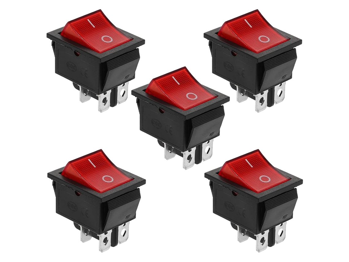 Interruptor De Alavanca De Plástico Vermelho Kcd4 De 4 Pinos, Conjunto De 5 Peças, Com Luz Indicadora.
