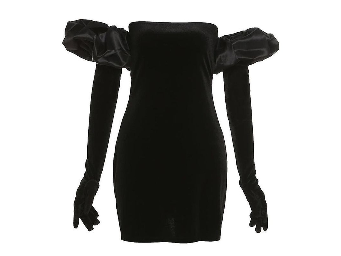 2026 vestido Sexy de Manga Volada com Luvas Bodycon Slim para Mulher Xms L Negro