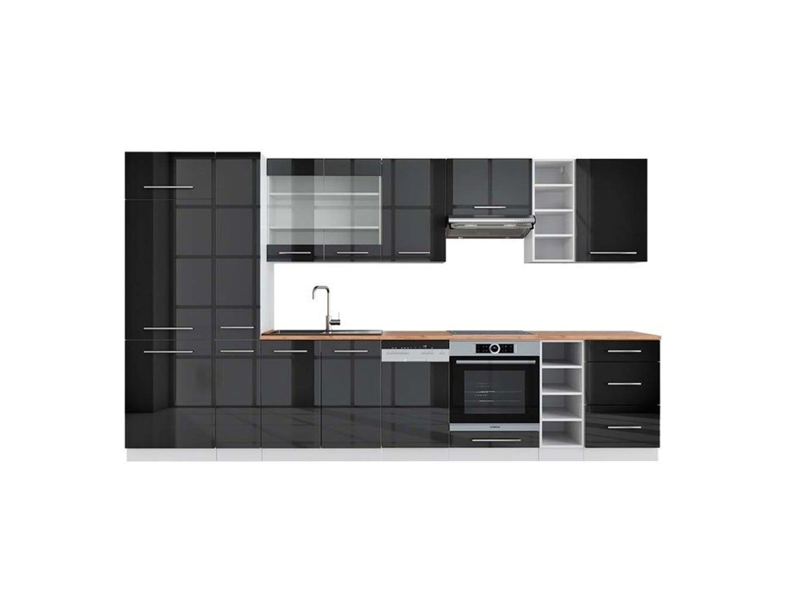 Cozinha Fame-Line, 355 cm, Carvalho PT, Antracite brilhante/branco VICCO