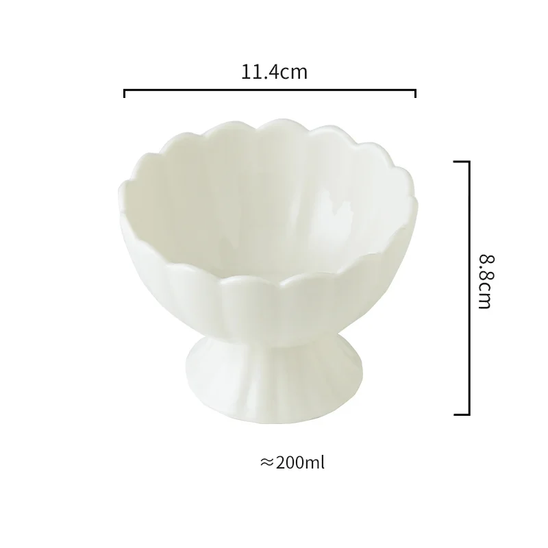 uma Tigela de Cerâmica com Pé, 200 Ml, Adequada para Servir Smoothies, Geleias, Sorvetes, Etc. MDUG (branca, 11,4 Cm)