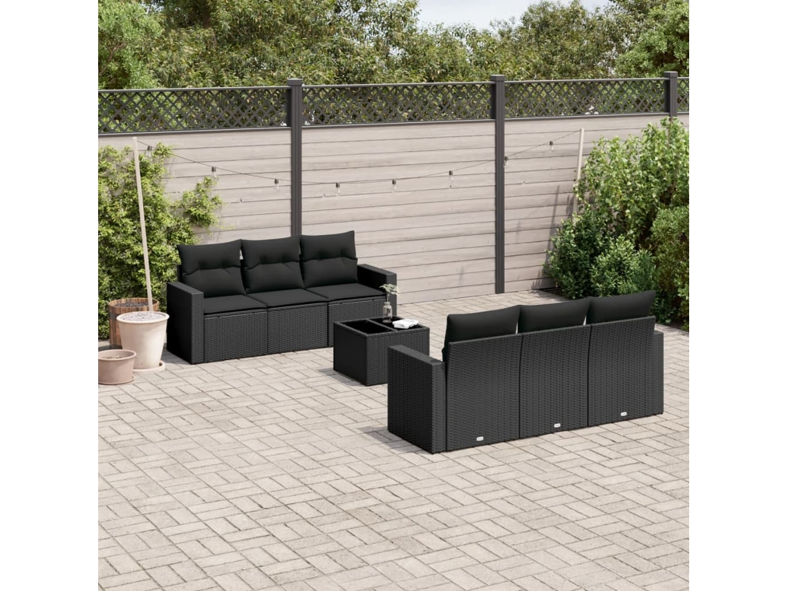 Vidaxl 7 Pcs Conjunto De Sofás P/ Jardim C/ Almofadões Vime Pe Preto