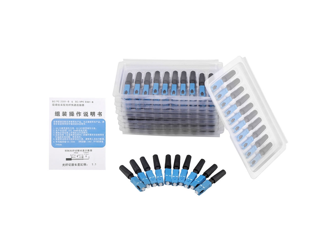 100pcs Conector Rápido de Fibra Óptica Sc para Ftth, Conector de Fibra Óptica de Instalação Fácil