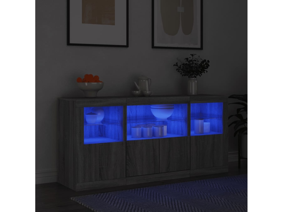 Vidaxl Aparador Com Luzes Led 142,5x37x67 Cm Cinzento Sonoma