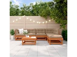 Vidaxl Conjunto De Lounge De Jardim 7 Pcs Castanho Encerado