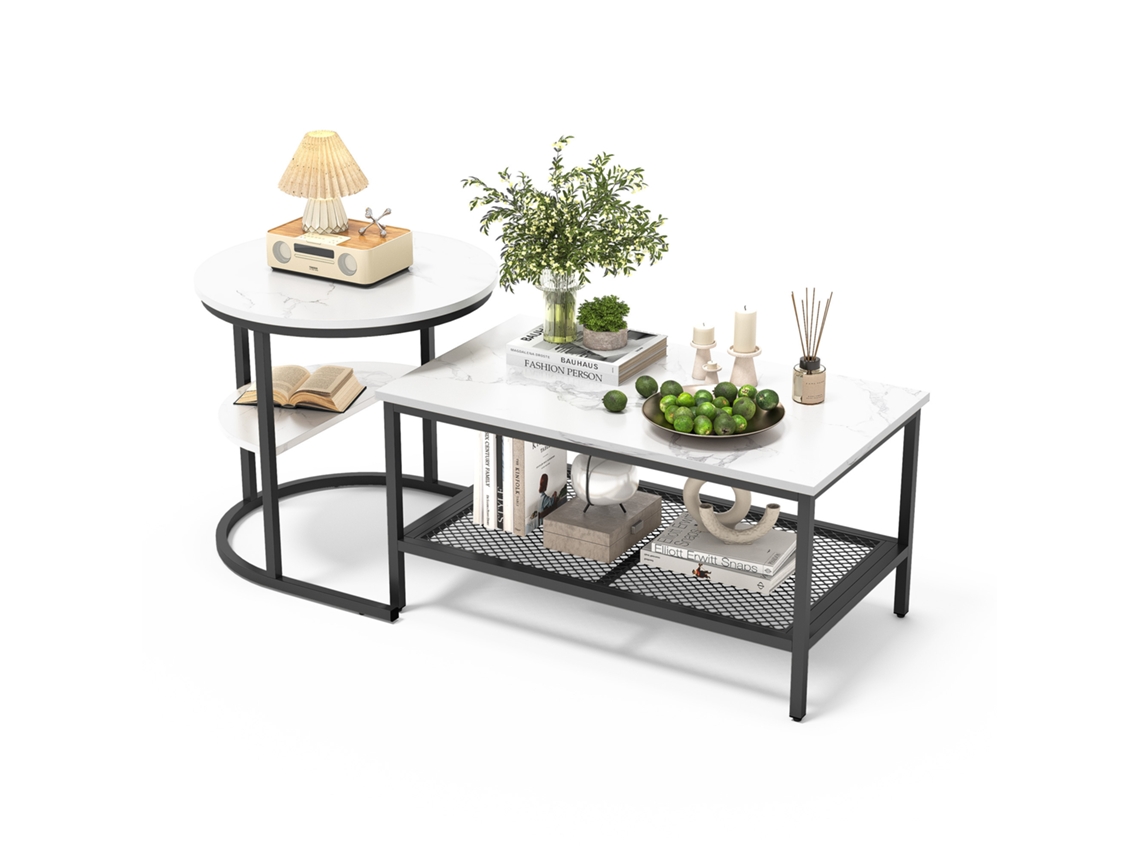 Conjunto Mesas Centro Encaixáveis Luxo Com Arrumação Preto Sala