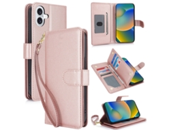 Capa Carteira De Couro Para Iphone 16 Plus - Com Rfid - Para Vários Cartões