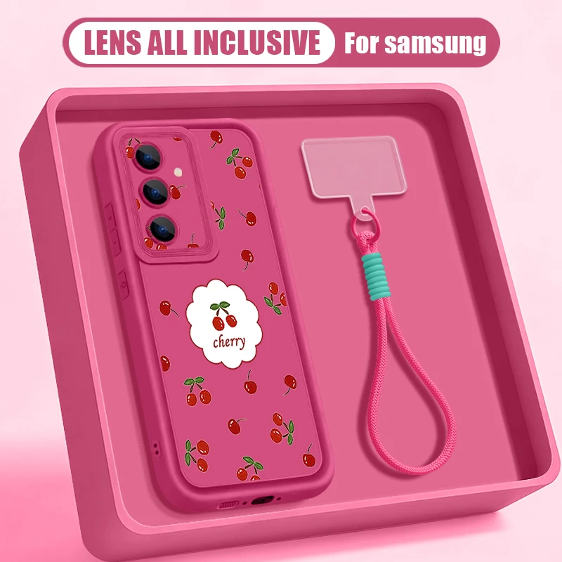 Capa Para Celular Galaxy A54 Com Cordão E Estampa De Cerejas (rosa Vibrante).