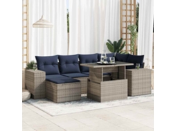 Vidaxl 9 Pcs Conjunto Sofás Jardim Almofadões Vime Pe/acácia Cinzento