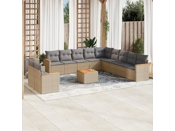 Vidaxl 12 Pcs Conjunto De Sofás P/ Jardim Com Almofadões Vime Pe Bege