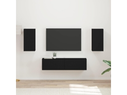 Conjunto De Móvel De Tv 4 Pcs Preto Madeira Processada