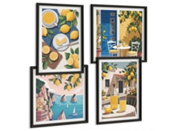 Composição De Quadros Flores Em Um Vaso, Mar, Limões Moldura Preta Imagens Para Um Quarto Infantil Espelharte (conjunto De 4 Imagens)