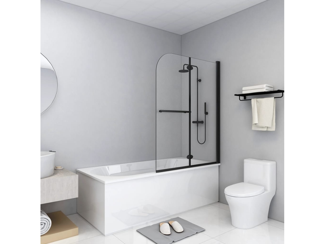 Vidaxl Divisória De Chuveiro Dobrável 2 Painéis Esg 95x140 Cm Preto