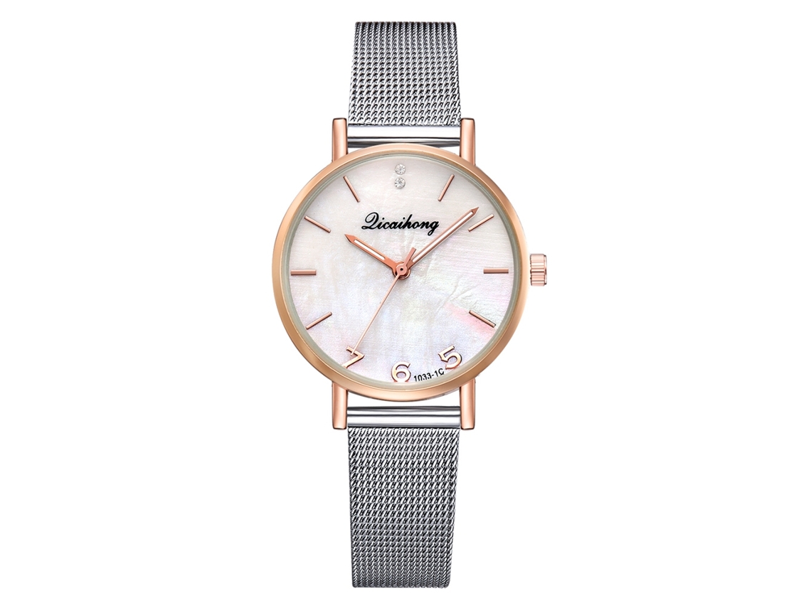 Relógio de Quartzo Feminino Fashion com Pulseira de Malha de Aço Cor Branco