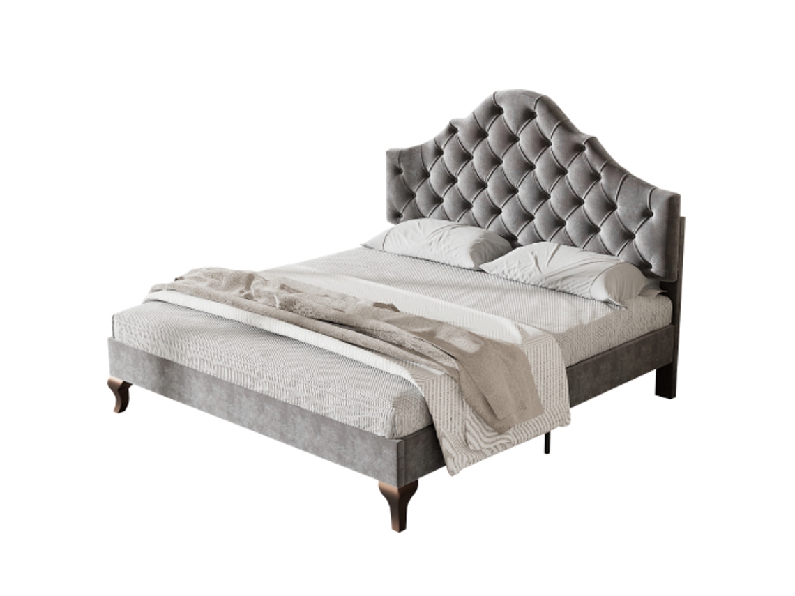 Cama De Casal Estofada 140x200 Cinza Cabeceira Regulável Estrut. Lamelada Veludo Fácil Montagem Ziwei Store