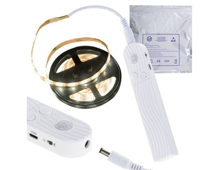 Fita de LED Ikonka 2m, branca quente, operada por bateria, com sensor de movimento USB