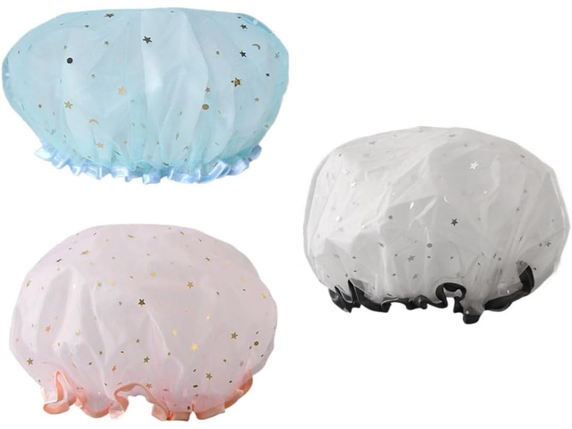 De 3 Toucas De Banho Elásticas Reutilizáveis Para Mulheres, Com Estrelas, Para Natação. Gokoco