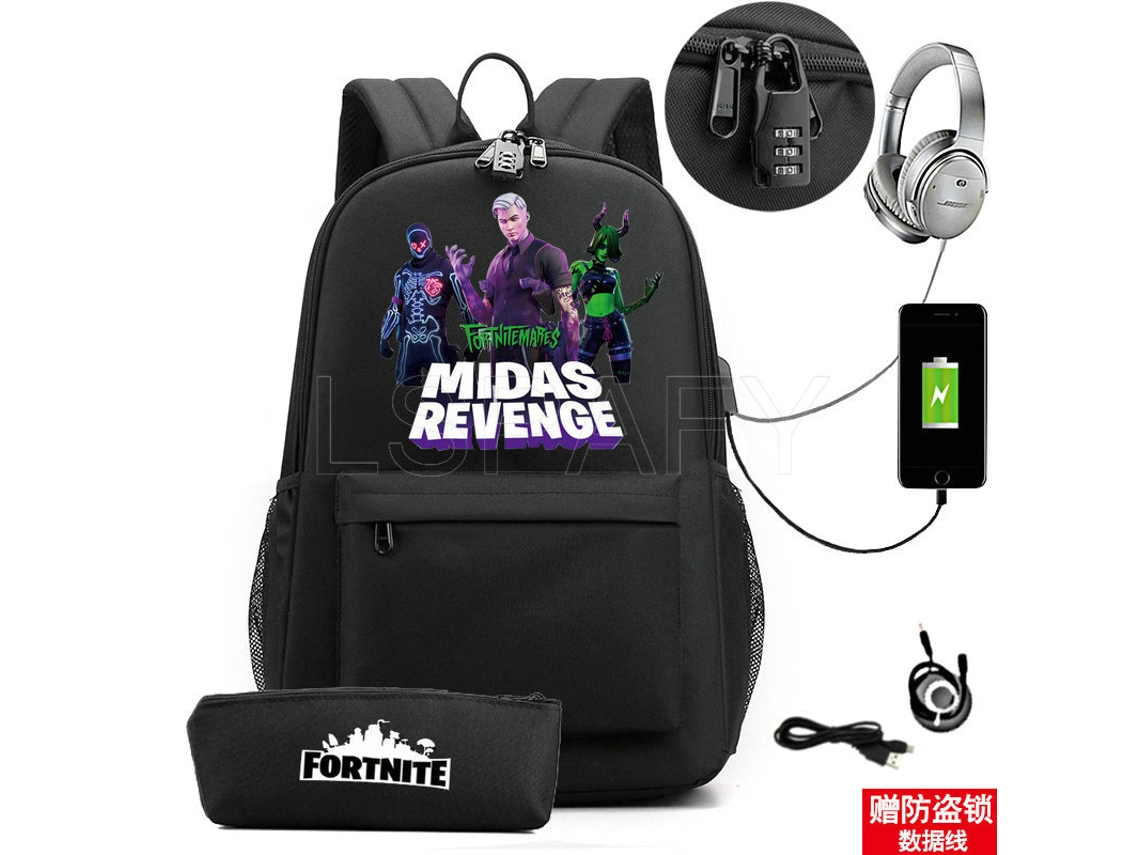 Fortnite Mochila de Estudante Recarregável Usb para Impressão