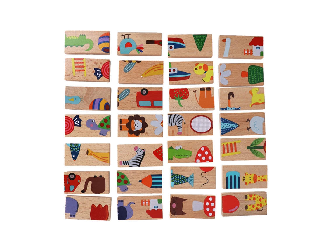 Conjunto De Blocos De Madeira Coloridos Animais 28pcs Brinquedo Educativo Quebra-cabeça Para Crianças