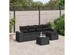 Vidaxl 6 Pcs Conjunto Sofás De Jardim C/ Almofadões Vime Pe Preto