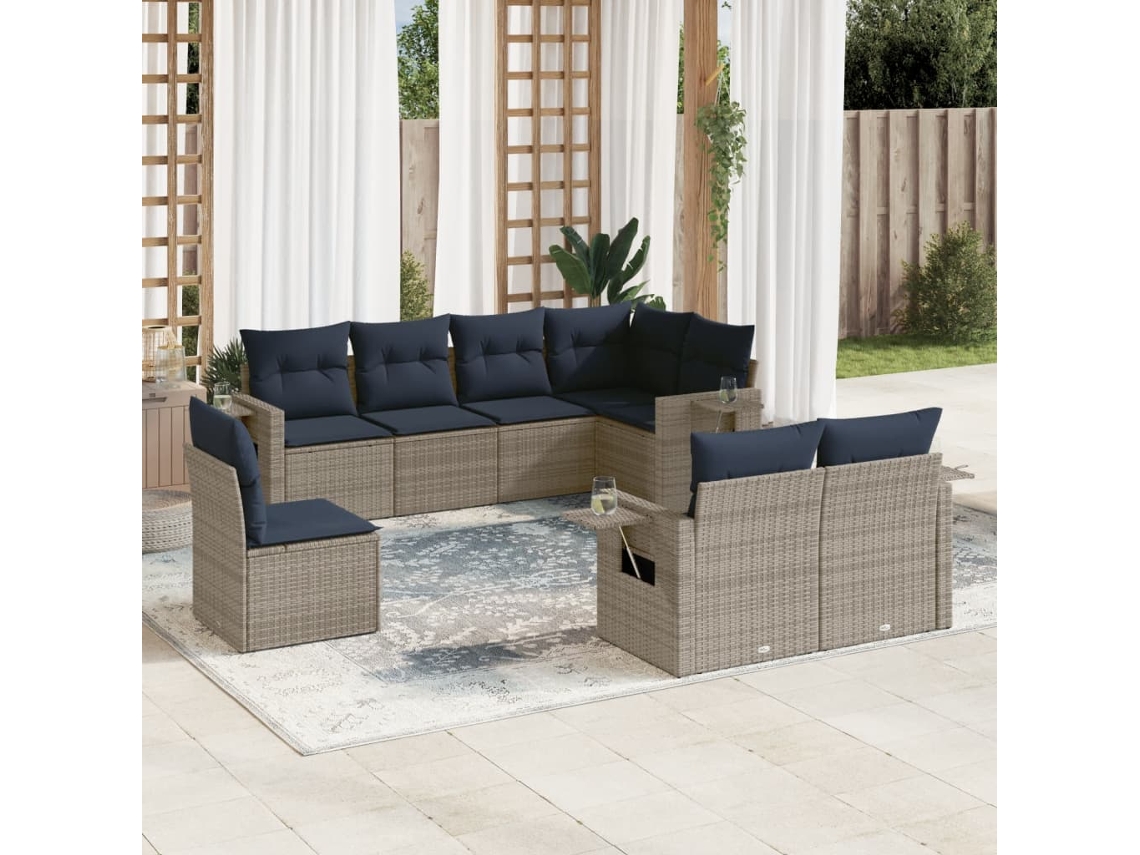Vidaxl Conjunto De Sofá De Jardim Com 8 Peças E Almofadas Em Rattan Sintético Cinza