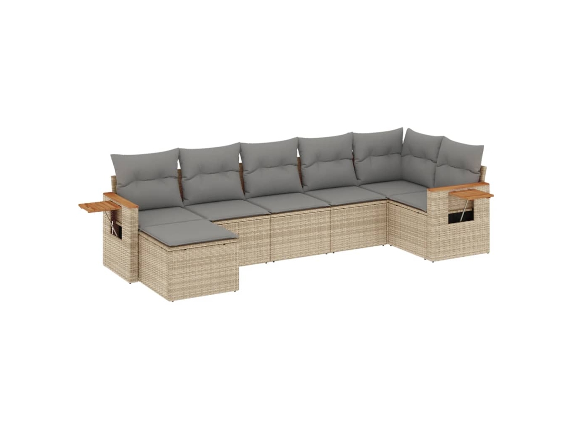 Conjunto de 7 Sofás para Jardim com Almofadões Vime Pe Bege MAISON EXCLUSIVE (7 pcs)