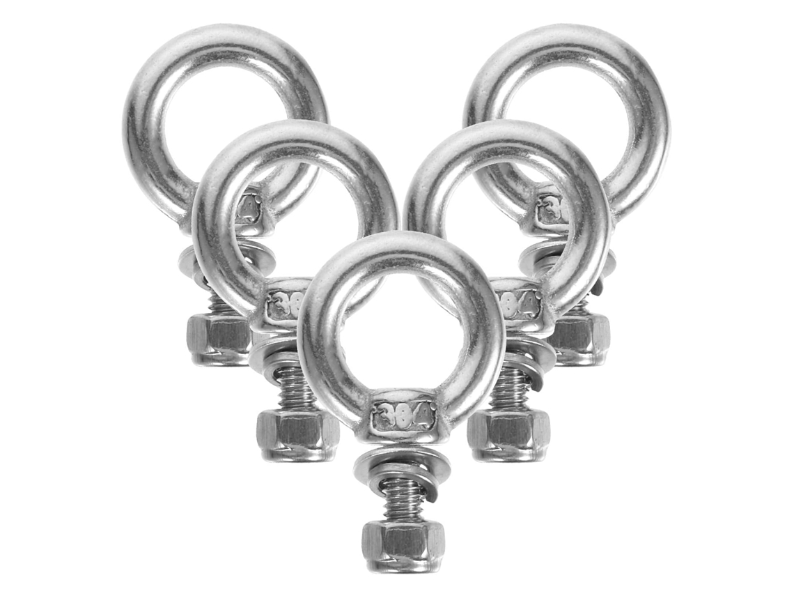Conjunto De 5 Parafusos De Olhal Em Aço Inoxidável Com Porcas E Arruelas.